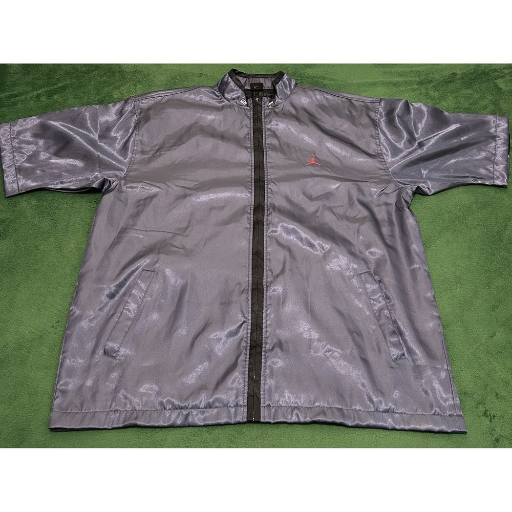 Vintage Jordan Windbreaker Jacket XL Gray Red Jumpman Logo Zip Track Warmup